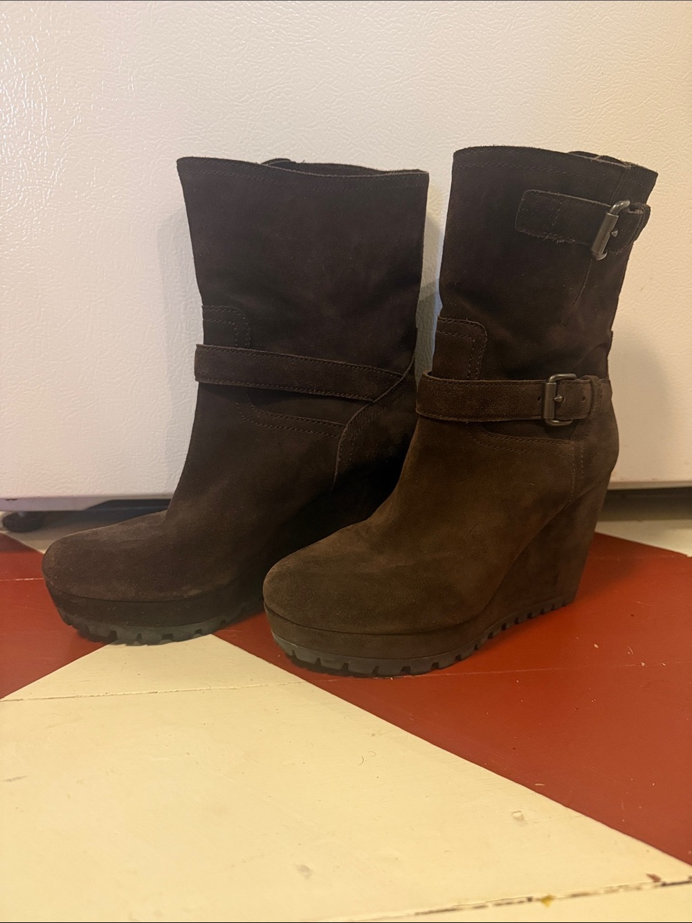 Prada Brown Suede Wedge Boots with Buckle Straps lite lug sole - Picture 4 of 14